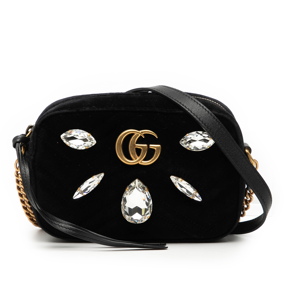 Pre-Loved Gucci Mini GG Marmont Crystal Embellished Matelasse Velvet Crossbody - Picture 1 of 7